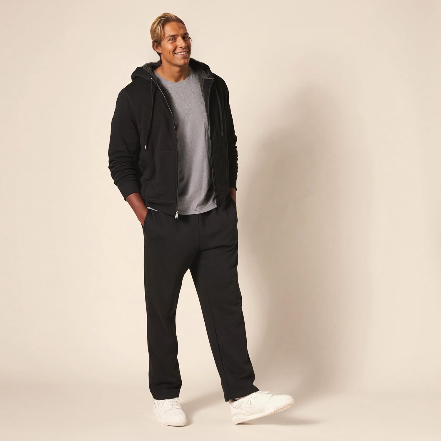 Sherpa Lined Full Zip Fleece Hooded Jacket For Men