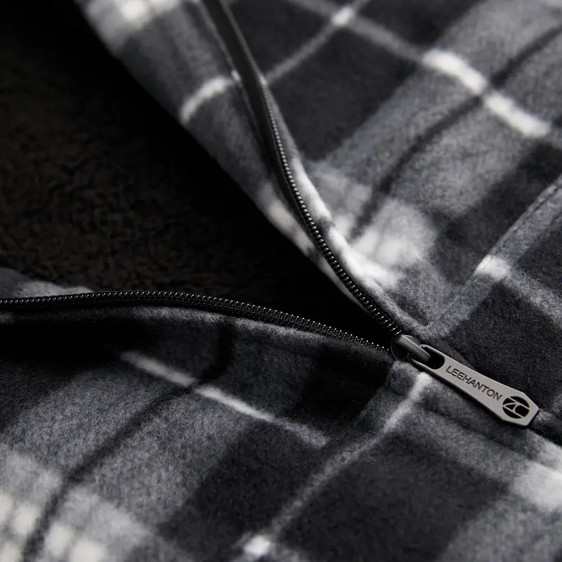 Plaid Fleece Zip Up Hoodie Jacket