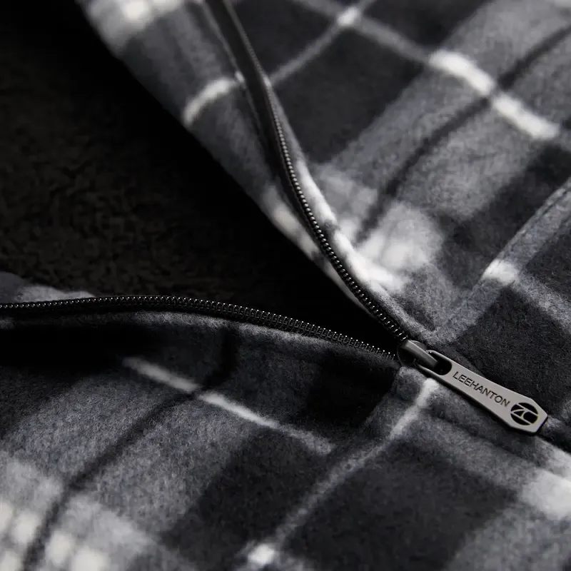 Plaid Fleece Zip Up Hoodie Jacket
