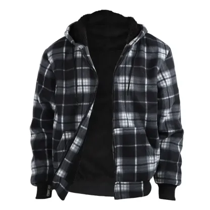 Plaid Fleece Zip Up Hoodie Jacket