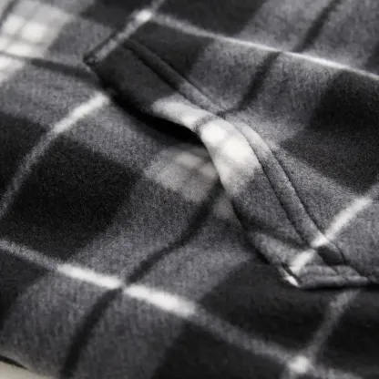 Plaid Fleece Zip Up Hoodie Jacket