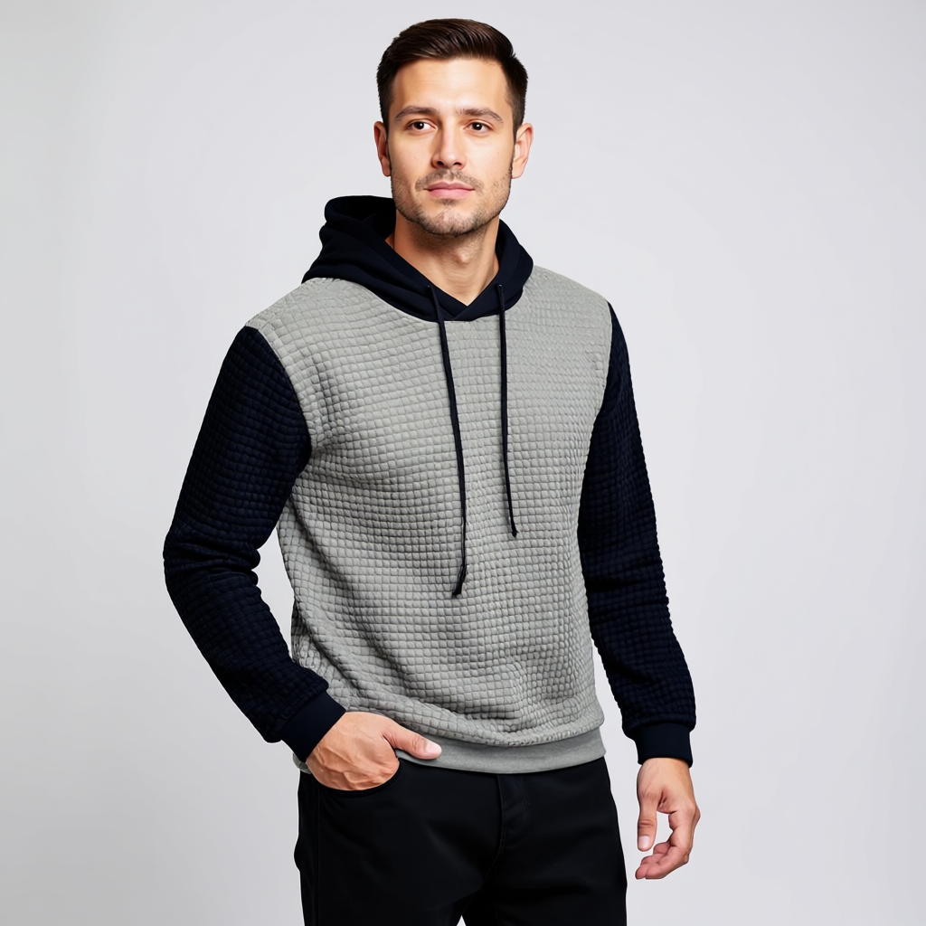 Men Two Tone Waffle Knit Hoodie