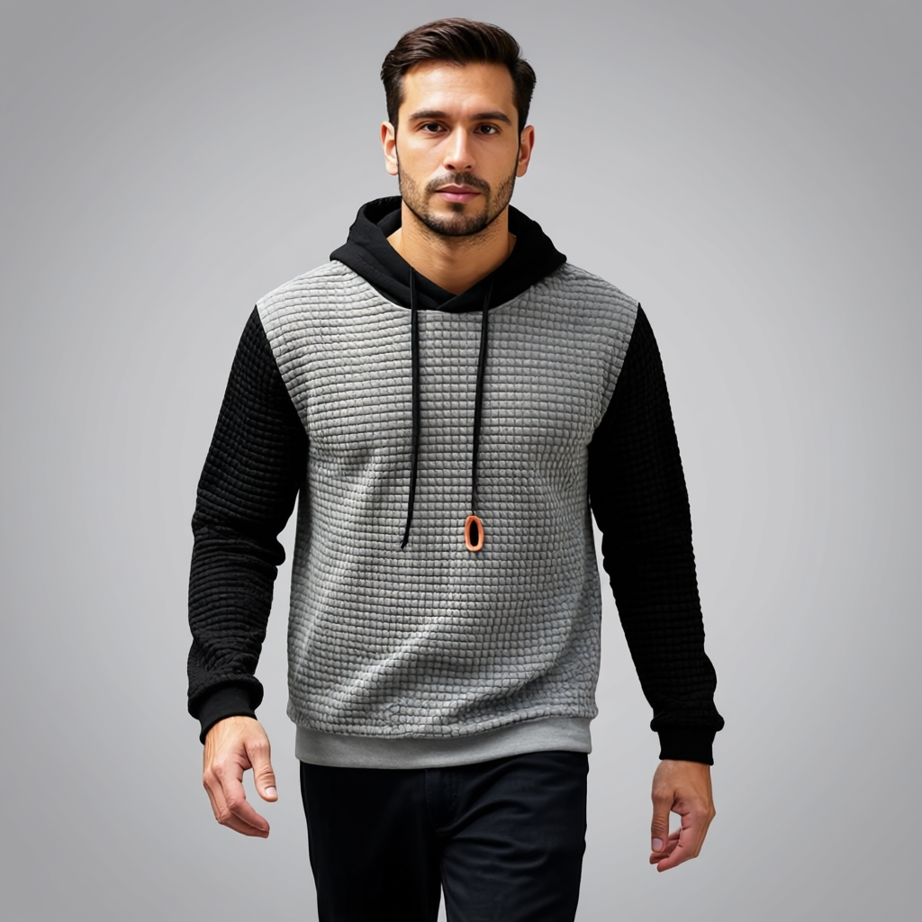 Men Two Tone Waffle Knit Hoodie
