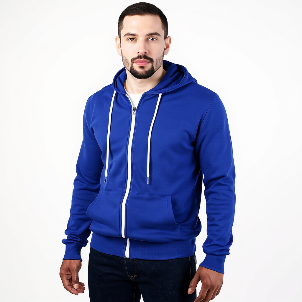 Men Slim Fit Zip Up Hoodie With Lightweight Fabric And Long Sleeves
