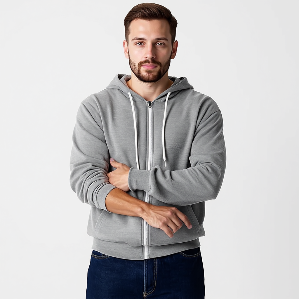 Men Slim Fit Zip Up Hoodie With Lightweight Fabric And Long Sleeves