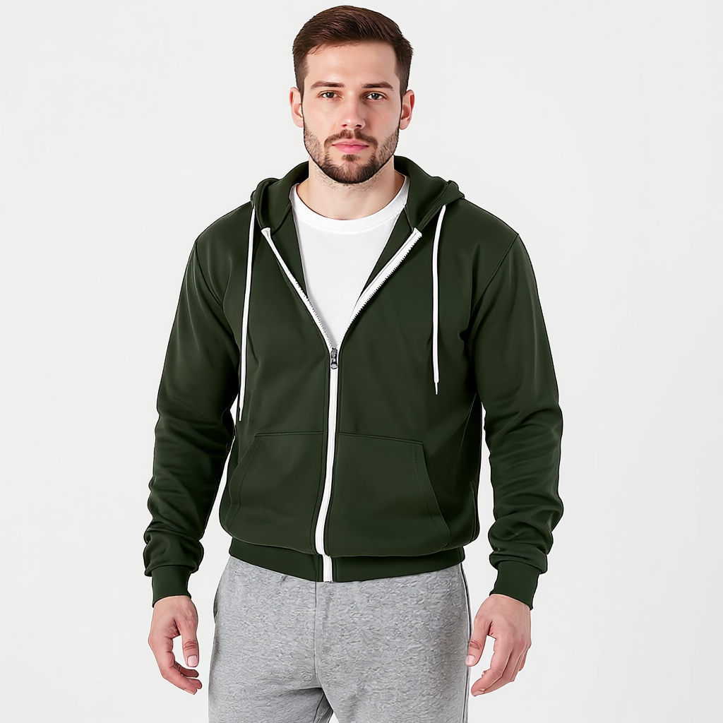 Men Slim Fit Zip Up Hoodie With Lightweight Fabric And Long Sleeves