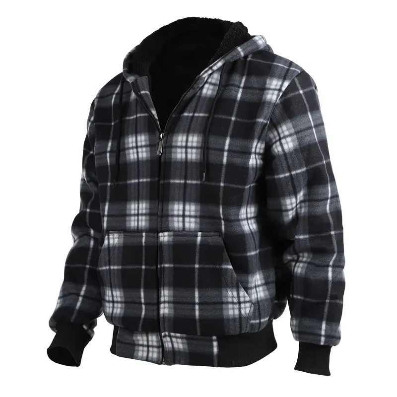 Plaid Fleece Zip Up Hoodie Jacket