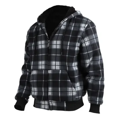 Plaid Fleece Zip Up Hoodie Jacket
