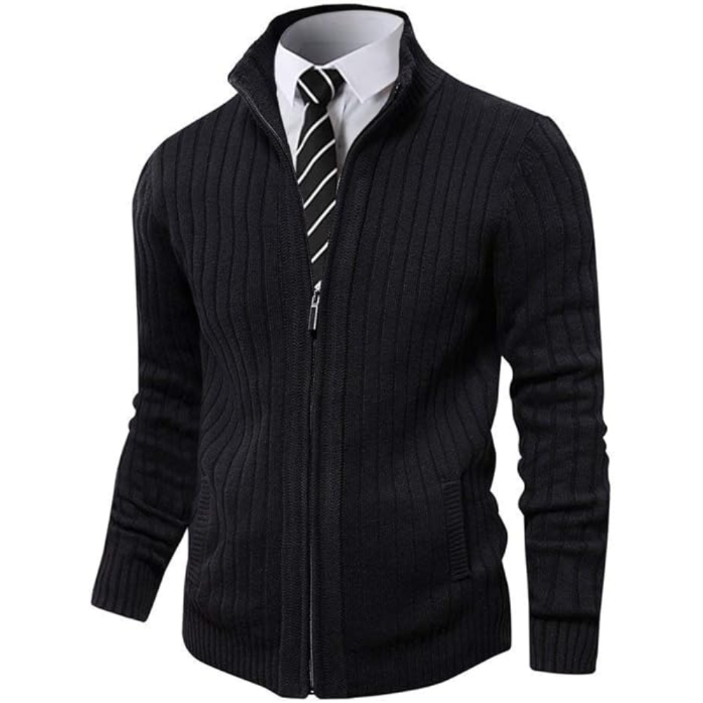  Men's Cardigan Sweaters Full Zip Up Stand Collar Slim Fit Casual Knitted Sweater with 2 Front Pockets