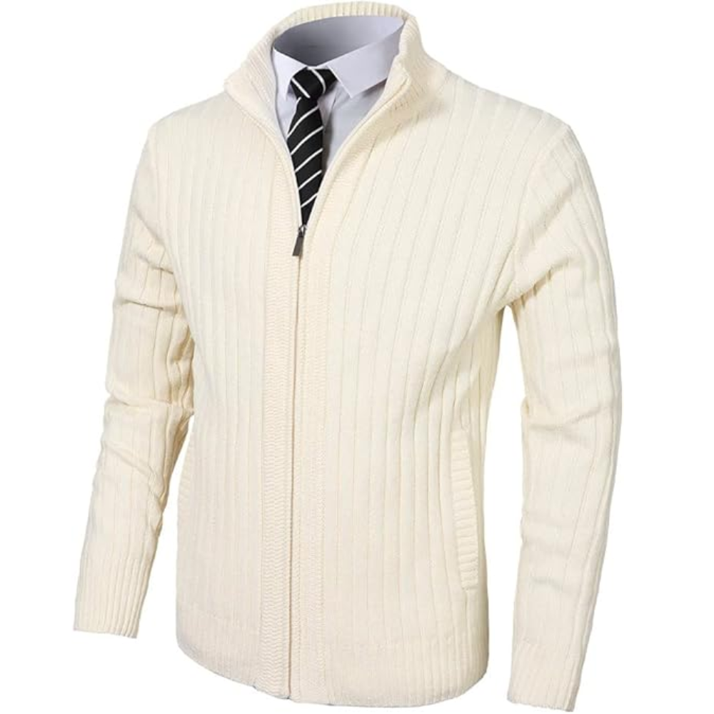  Men's Cardigan Sweaters Full Zip Up Stand Collar Slim Fit Casual Knitted Sweater with 2 Front Pockets