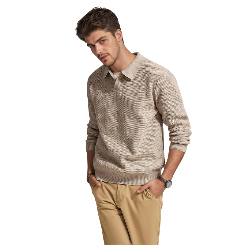 Textured V Style Long Sleeve Pullover