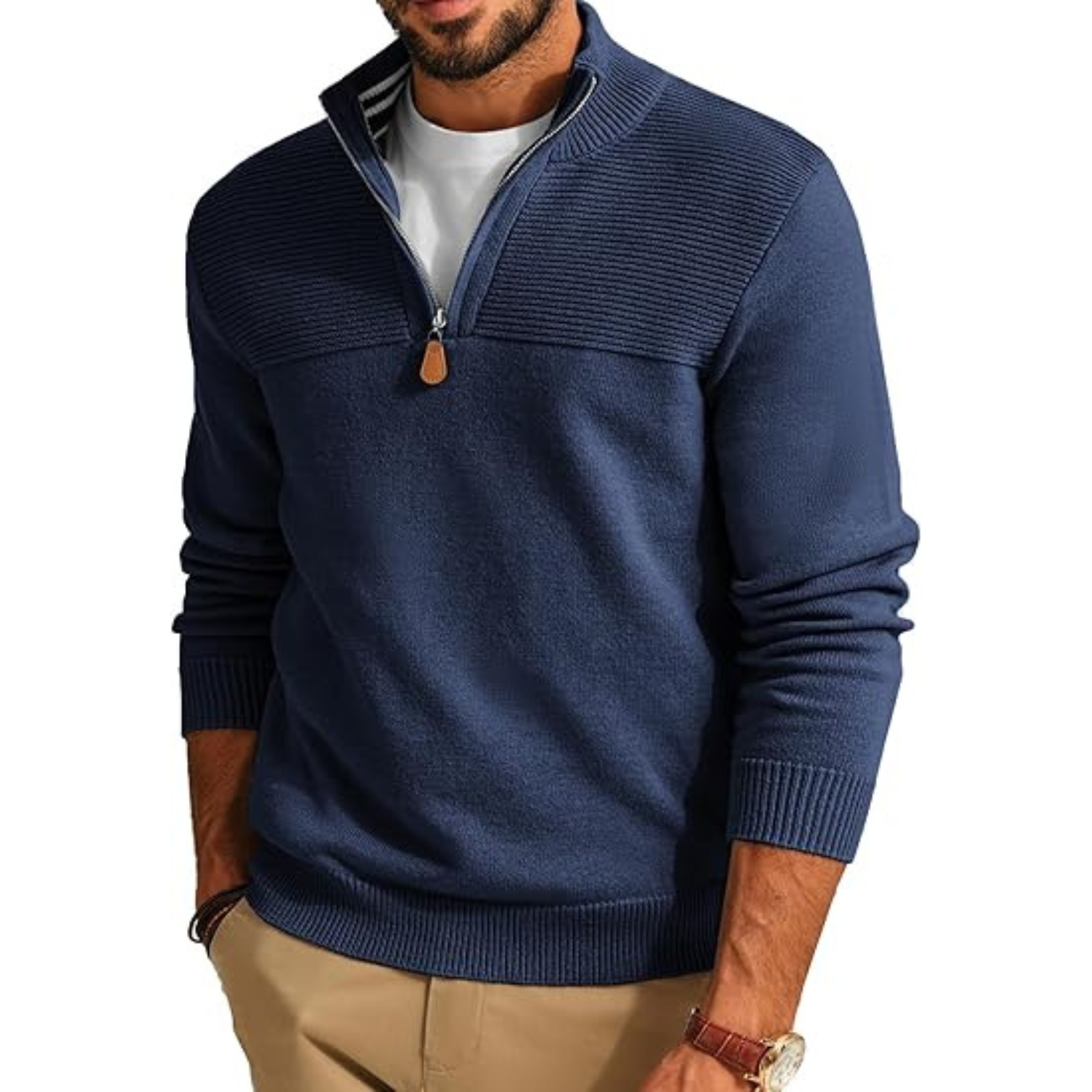 Slim Fit Quarter Zip Knit Pullover Sweater For Men