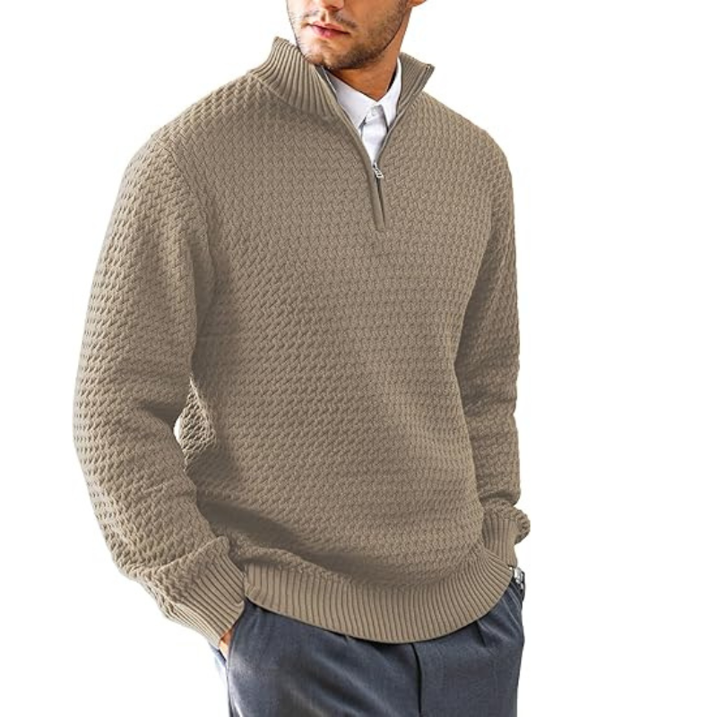 Classic Quarter Zip Textured Pullover Sweater In Slim Fit Style For Men