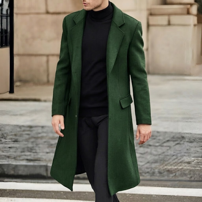 Classic Long Business Trench Coat With Pockets For Men