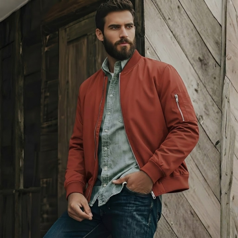 Lightweight Zip Up Bomber Jacket With Utility Pocket For Men