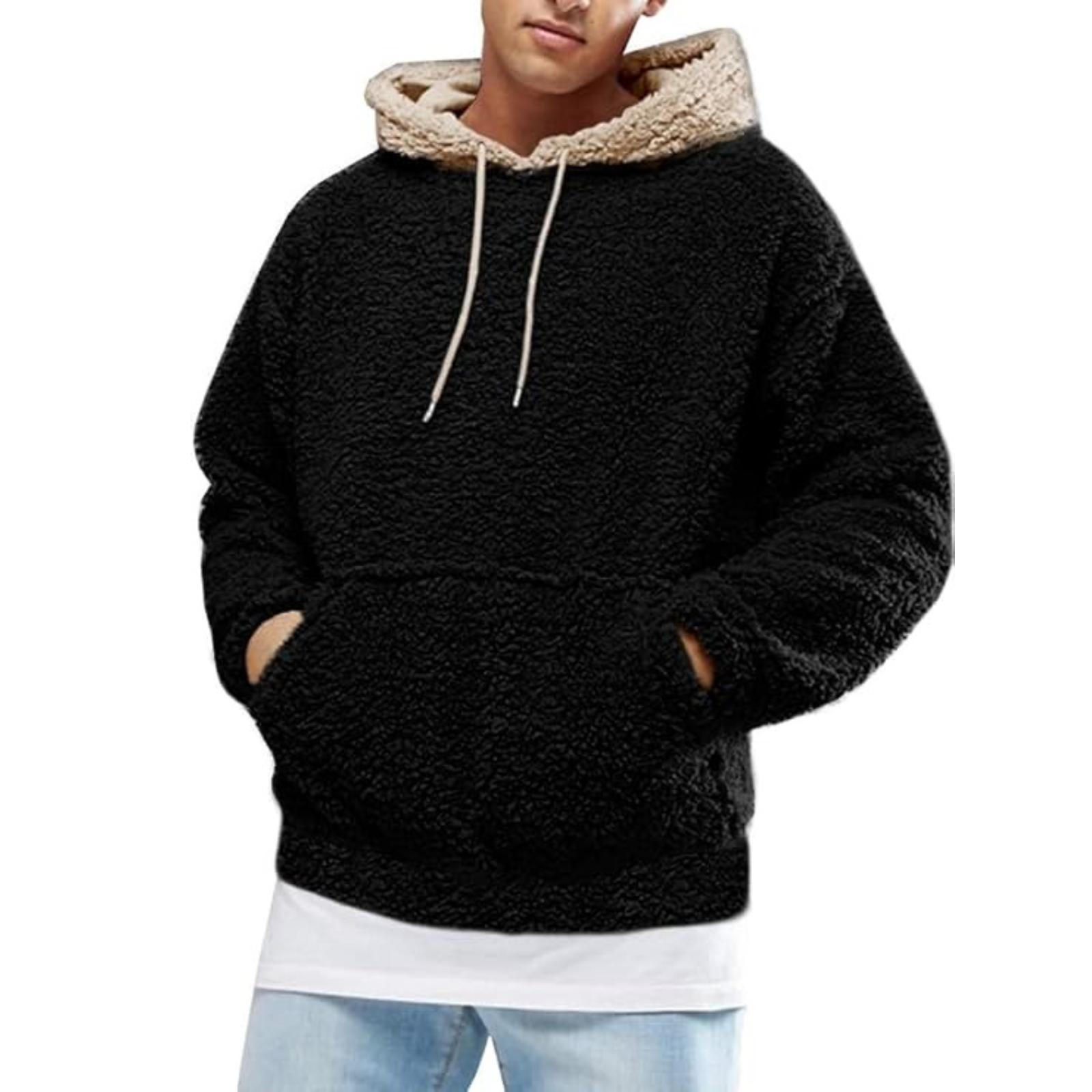 Sherpa Pullover Hooded Sweatshirt With Pocket For Men
