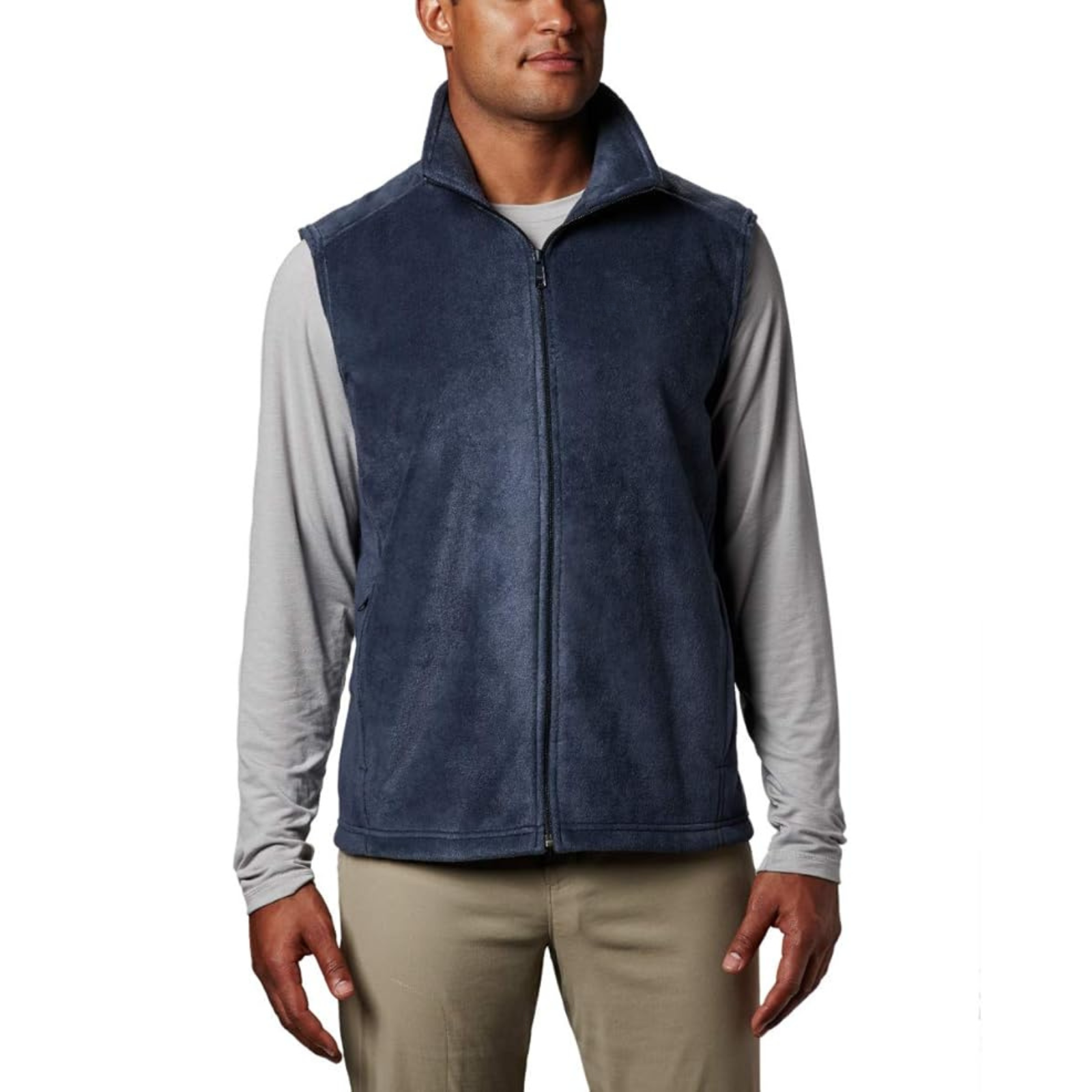 Full Zip Fleece Vest With Zippered Pockets For Men