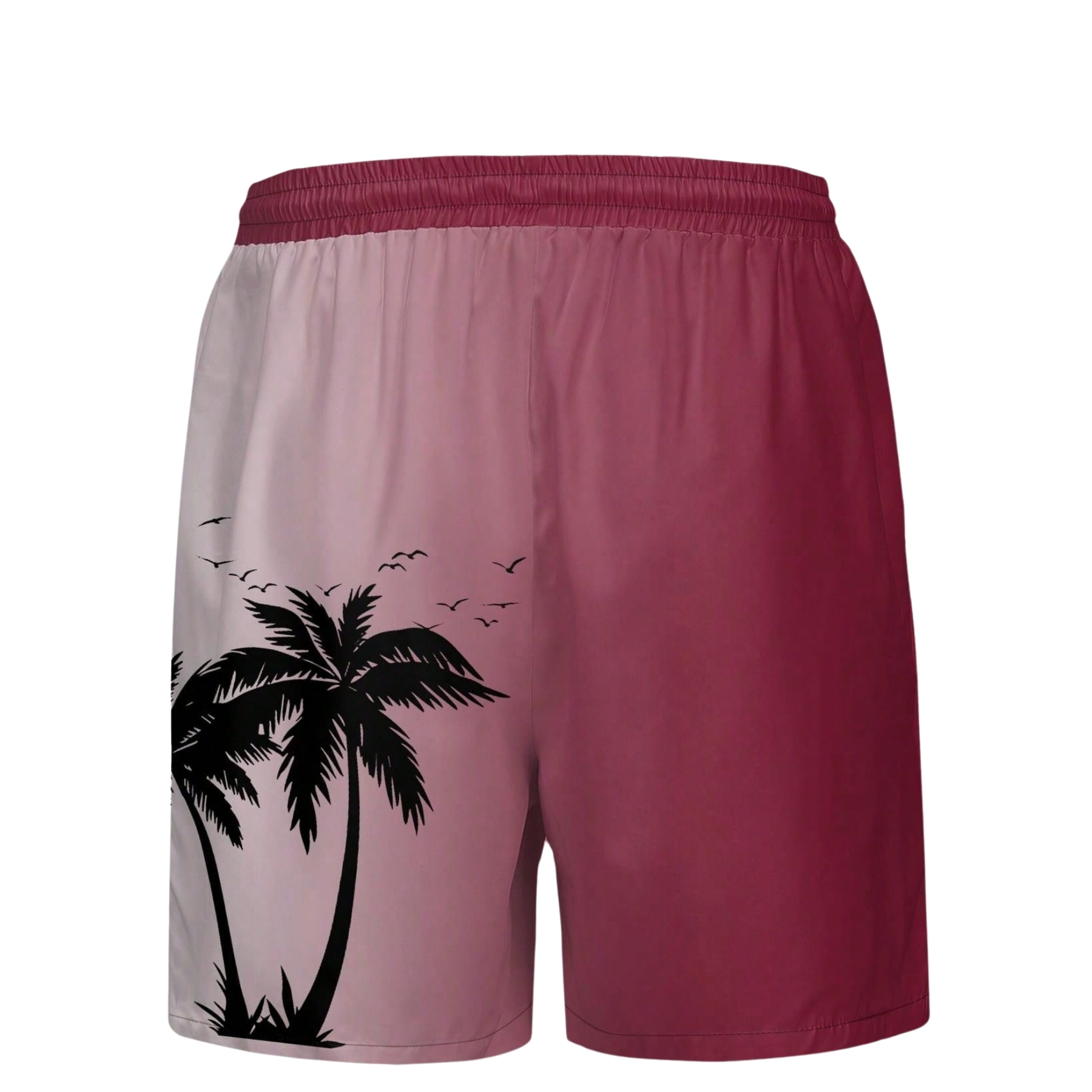 Coconut Tree Ombre Print Drawstring Swim Trunks For Men