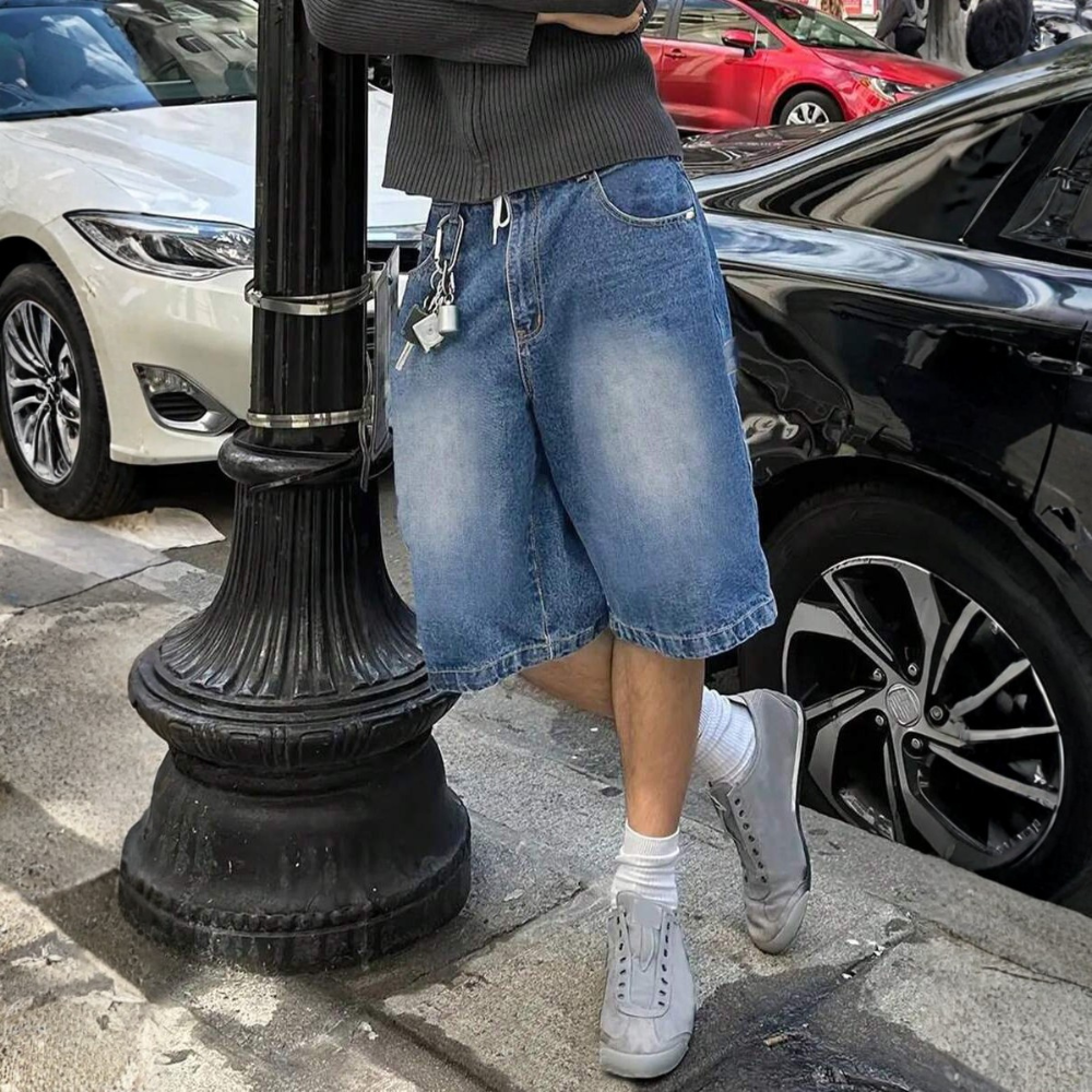 Loose Wide Denim Bermuda Shorts For Men