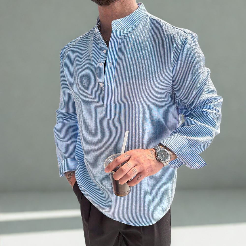 Placket Long Sleeve Vacation Shirt For Men