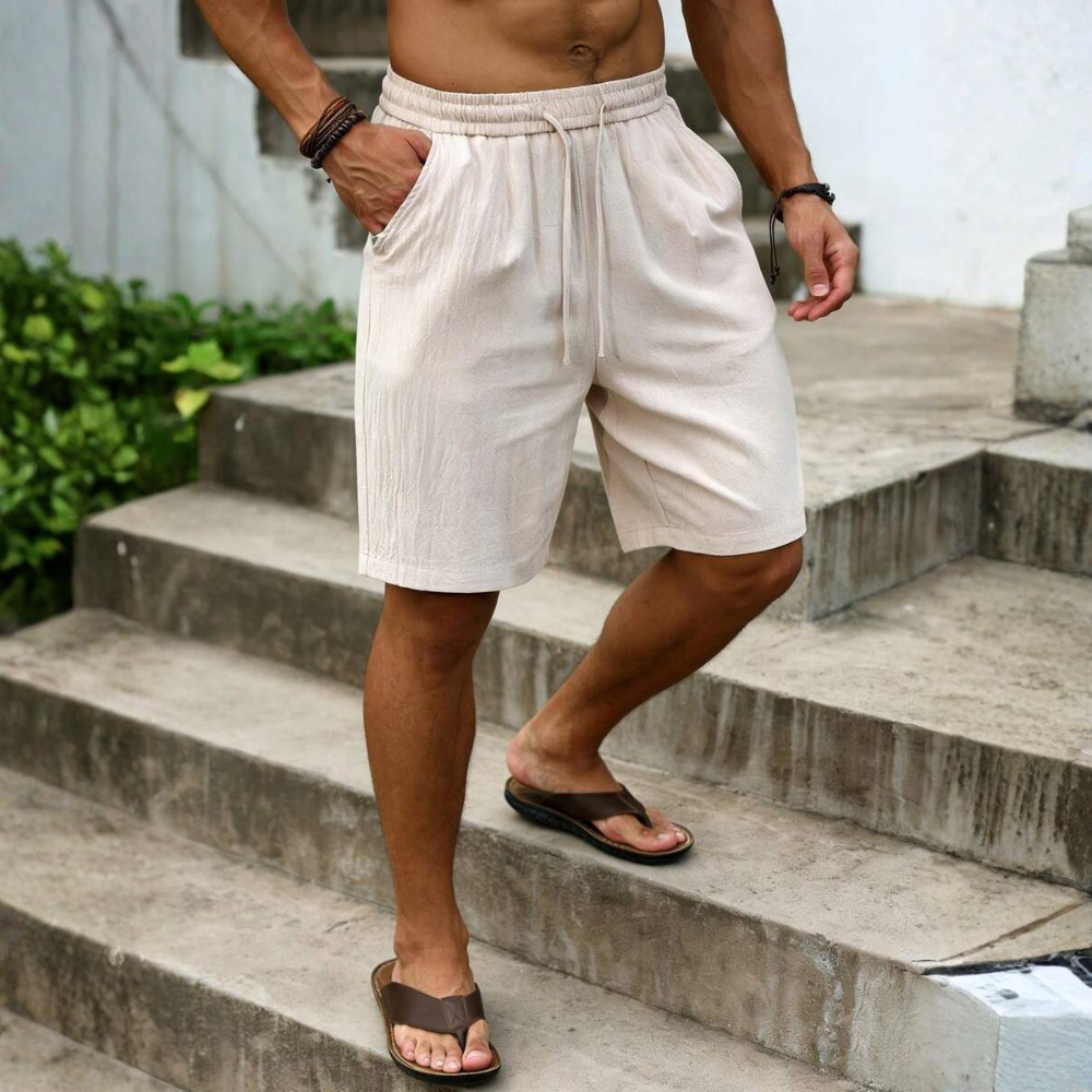 Plus Size Solid Color Linen Drawstring Casual Shorts For Men