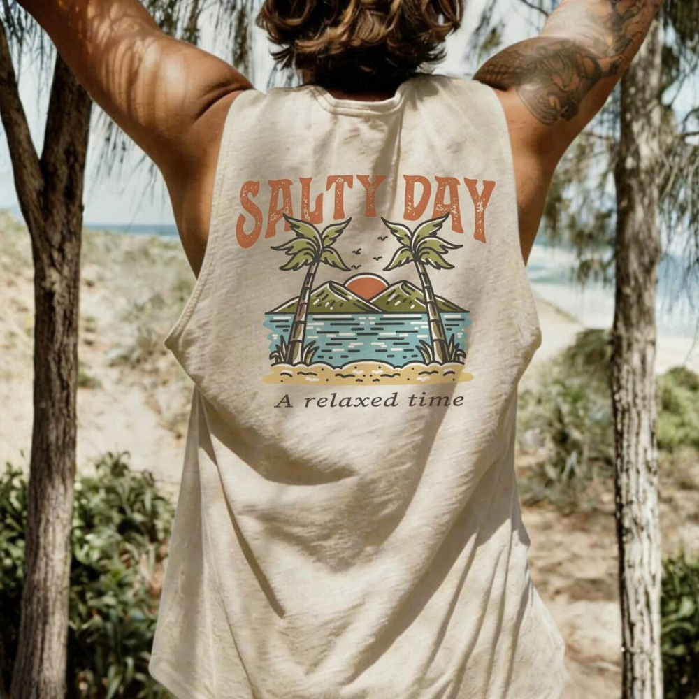 Coastal Summer Vacation Tree Print Tank Top For Men