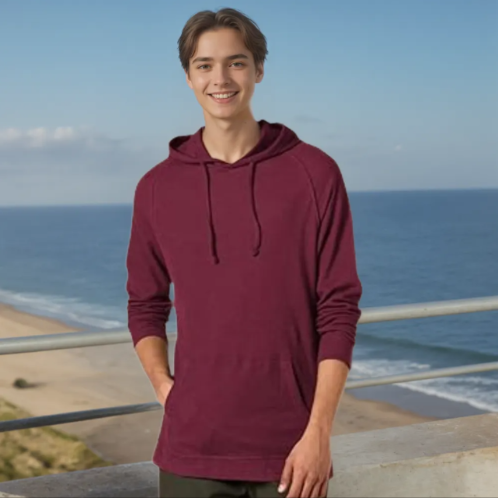 Long Sleeve Slub Thermal Pullover Hoodie For Men