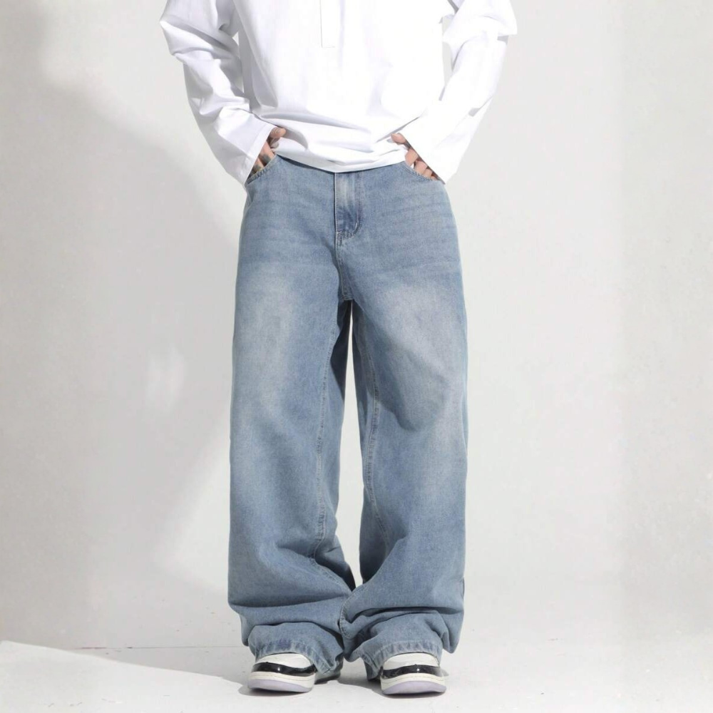 Loose Washed Denim Casual Baggy Wide Jeans For Men