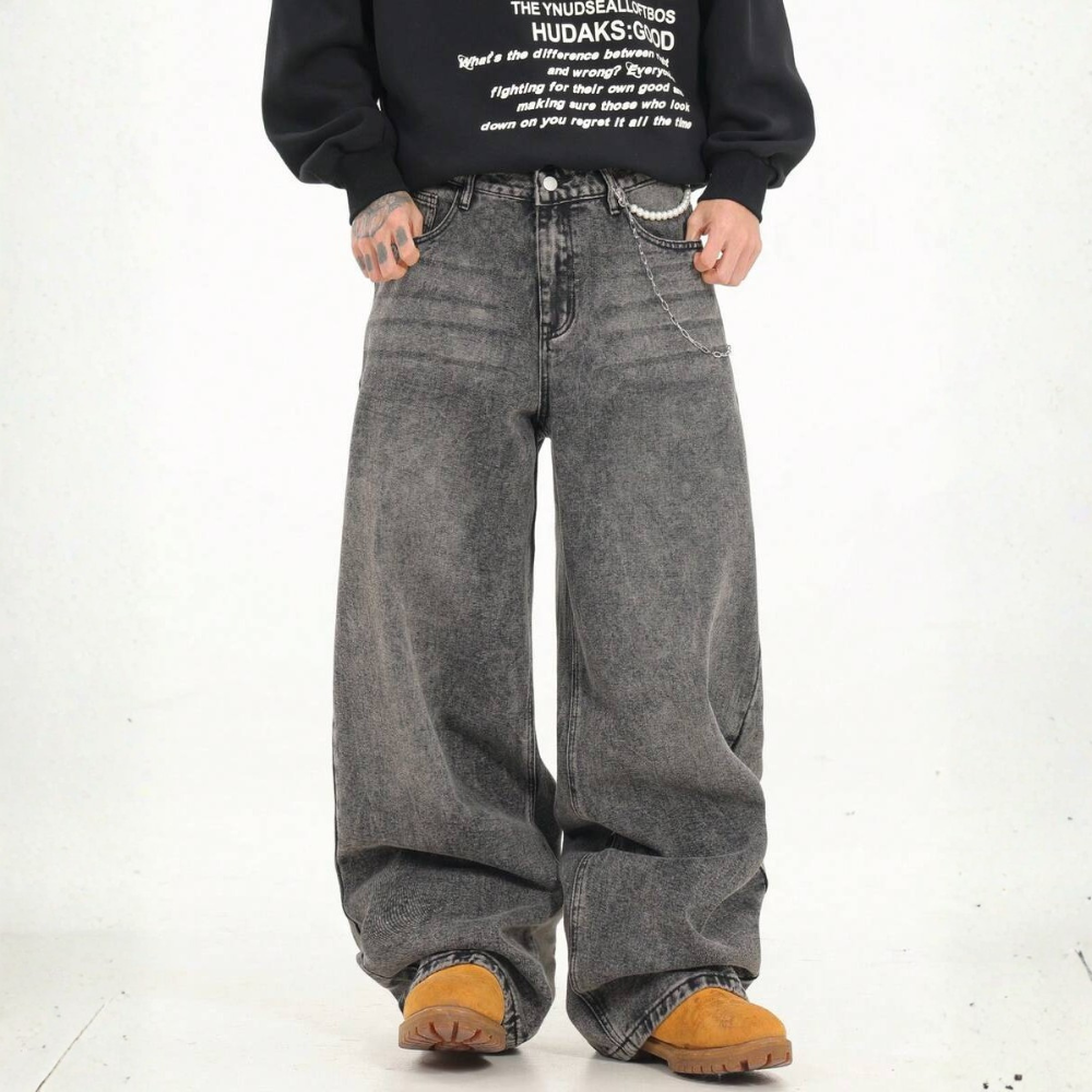 Loose Washed Denim Casual Baggy Wide Jeans