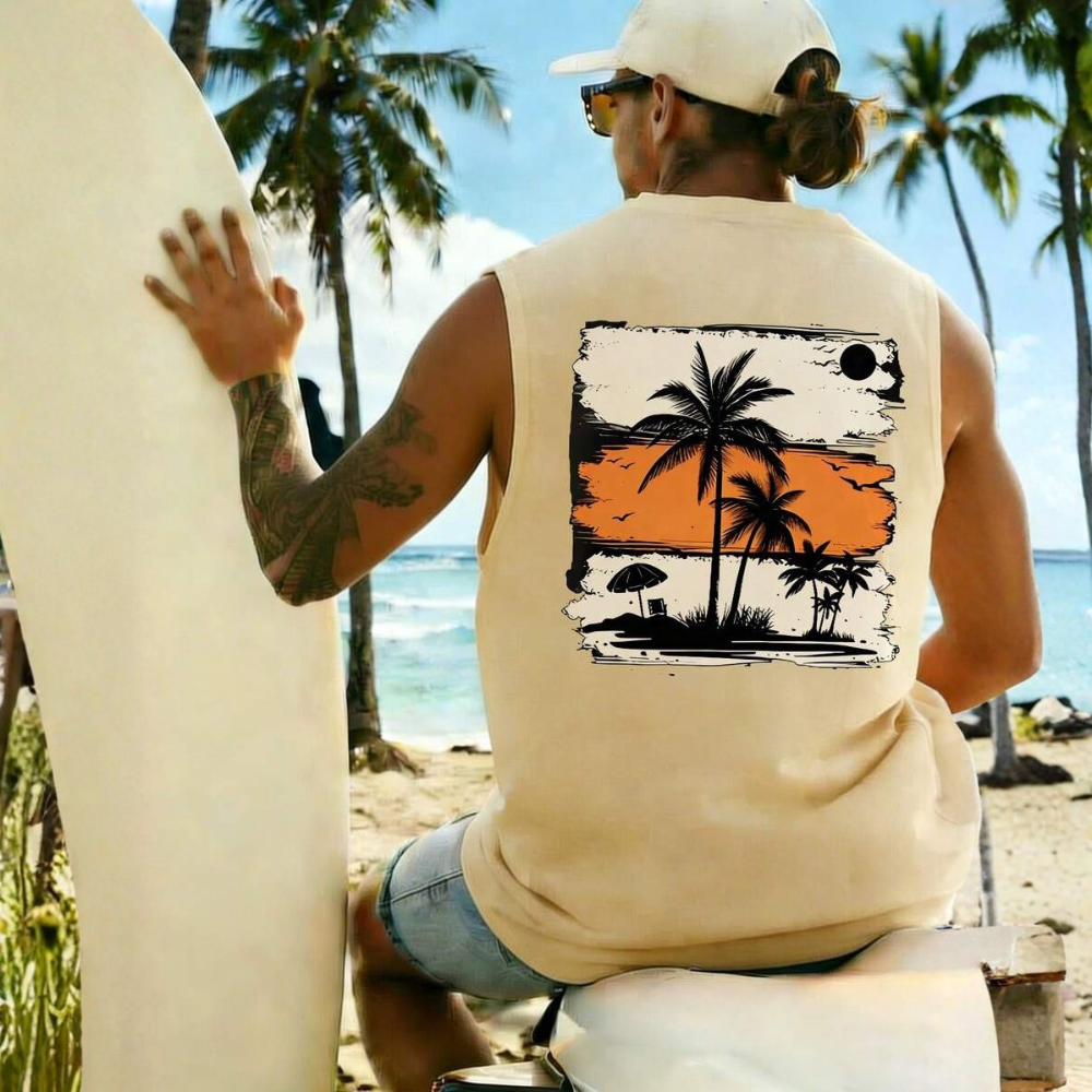 Coconut Tree Letter Print Casual Tank Top For Men