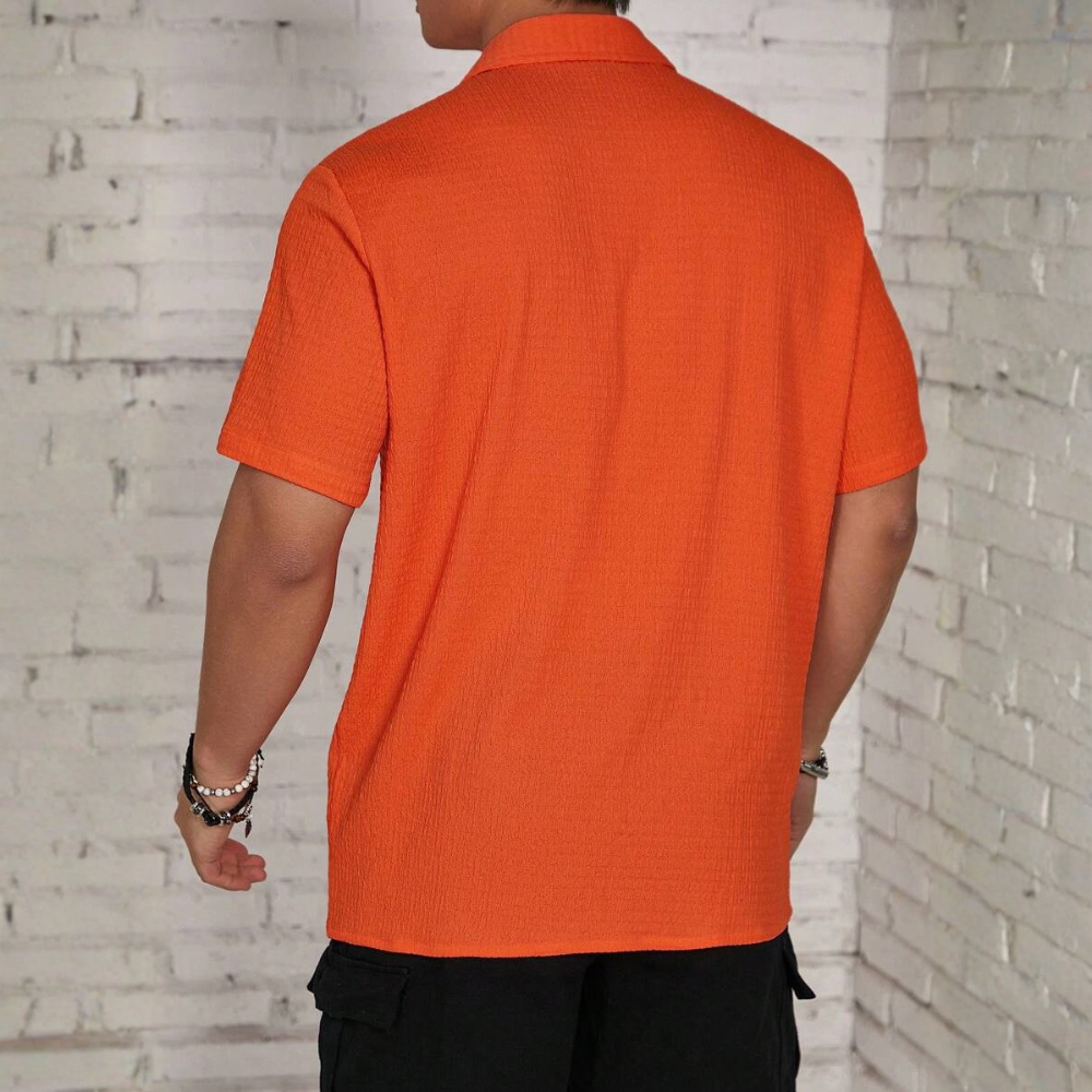 Solid Color Button Up Short Sleeve Casual Shirt For Men