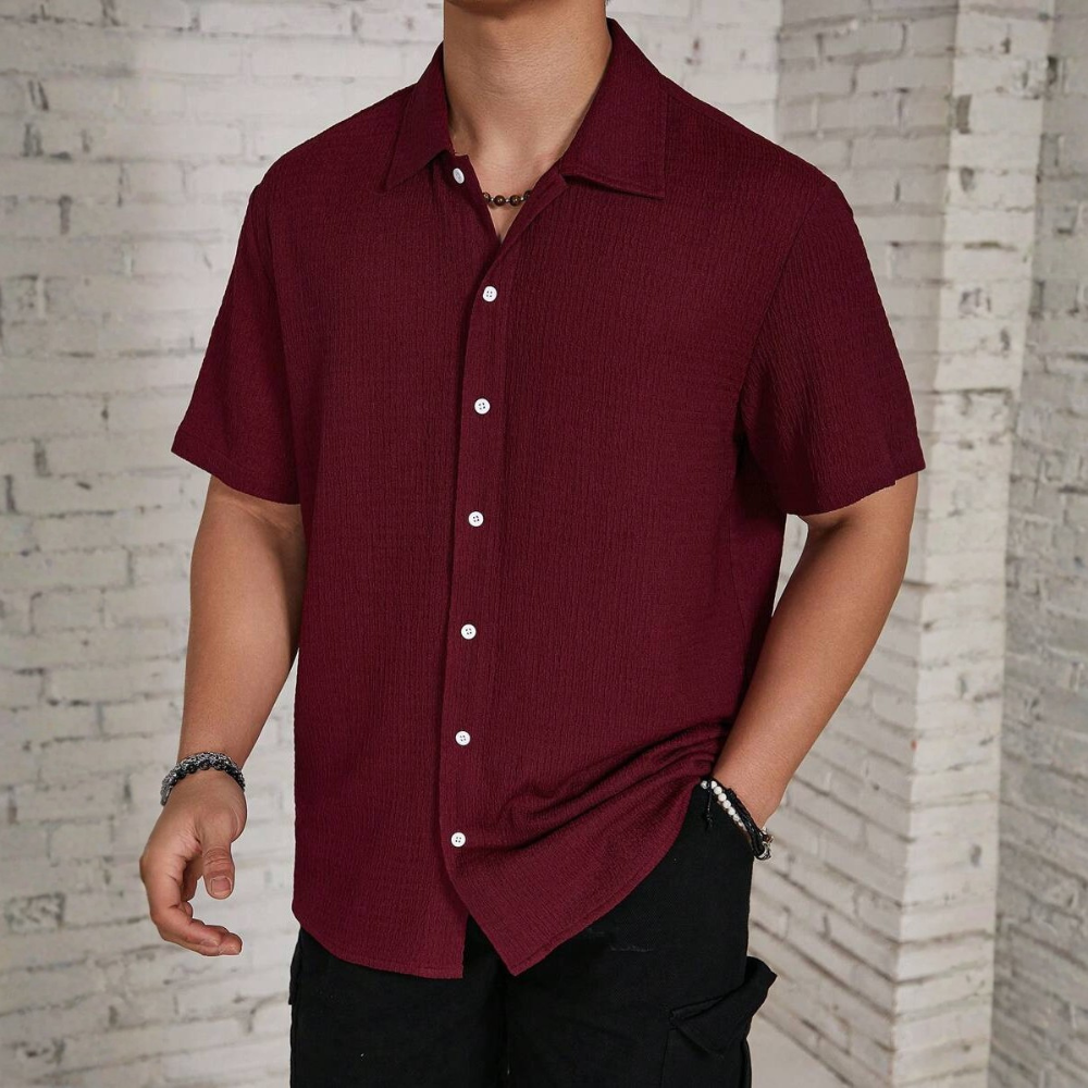 Solid Color Button Up Short Sleeve Casual Shirt For Men