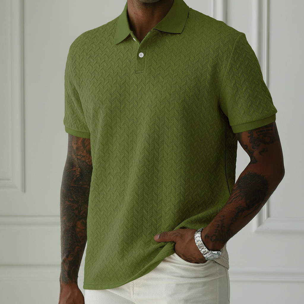 Apricot Textured Knit Short Sleeve Polo T Shirt For Men