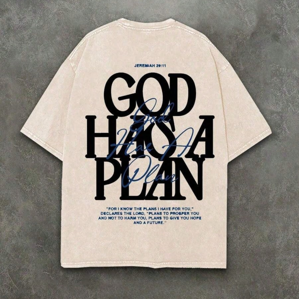 God Has A Plan Graphic Tee Double Sided Print Washed T Shirt