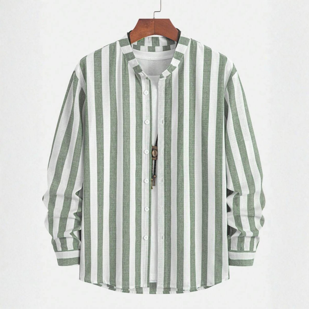 Striped Long Sleeve Button Up Collared Shirt For Men