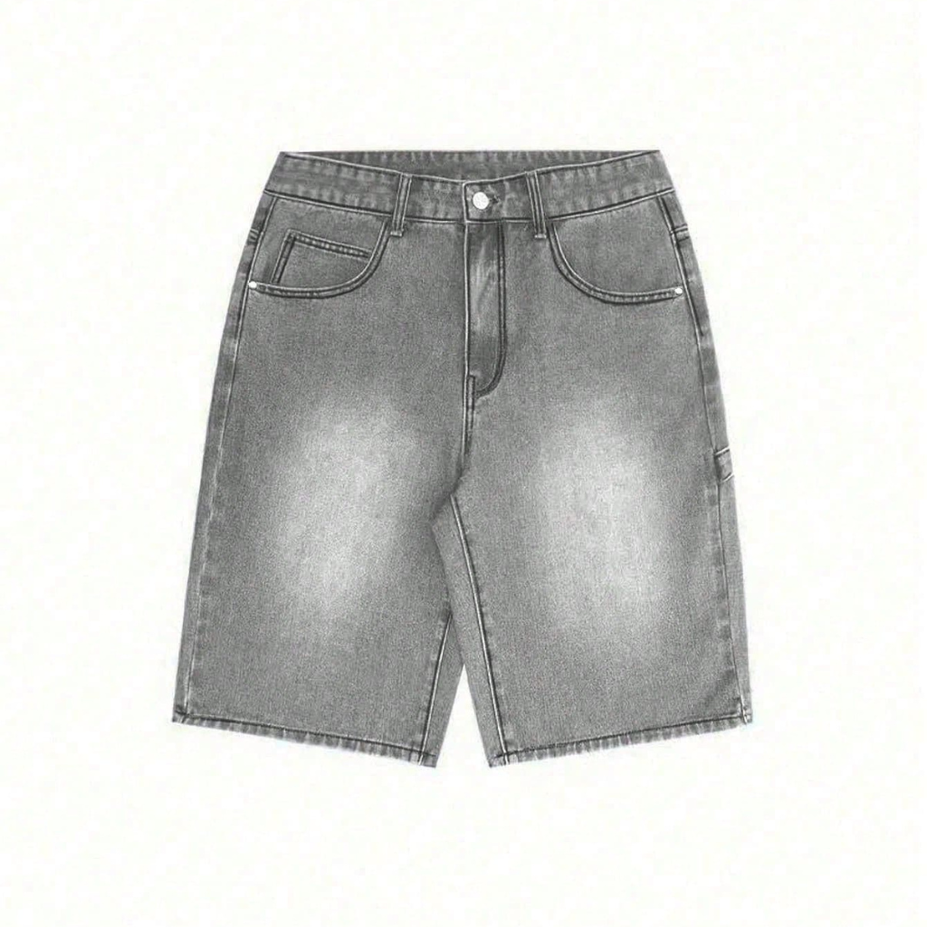 Emo Style Loose Fit Denim Bermuda Shorts For Men