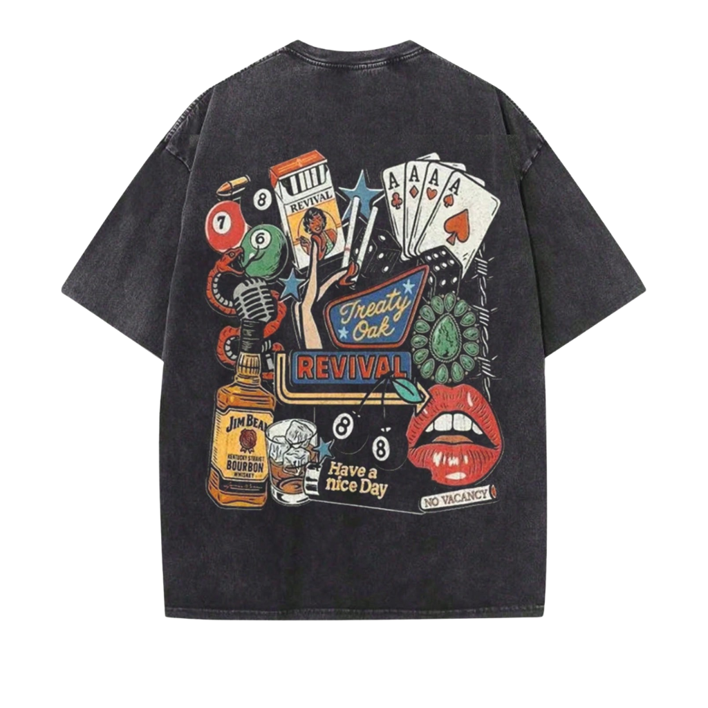 Treaty Oak Revival Graphic Printed T Shirt With Artistic Collage Design For Men