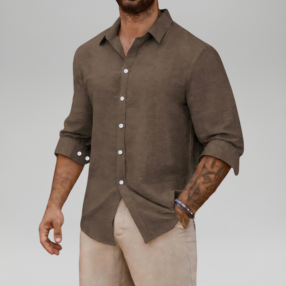 Linen Blend Long Sleeve Button Up Shirt For Men