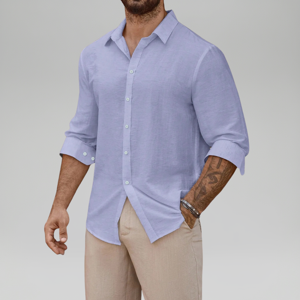 Linen Blend Long Sleeve Button Up Shirt For Men