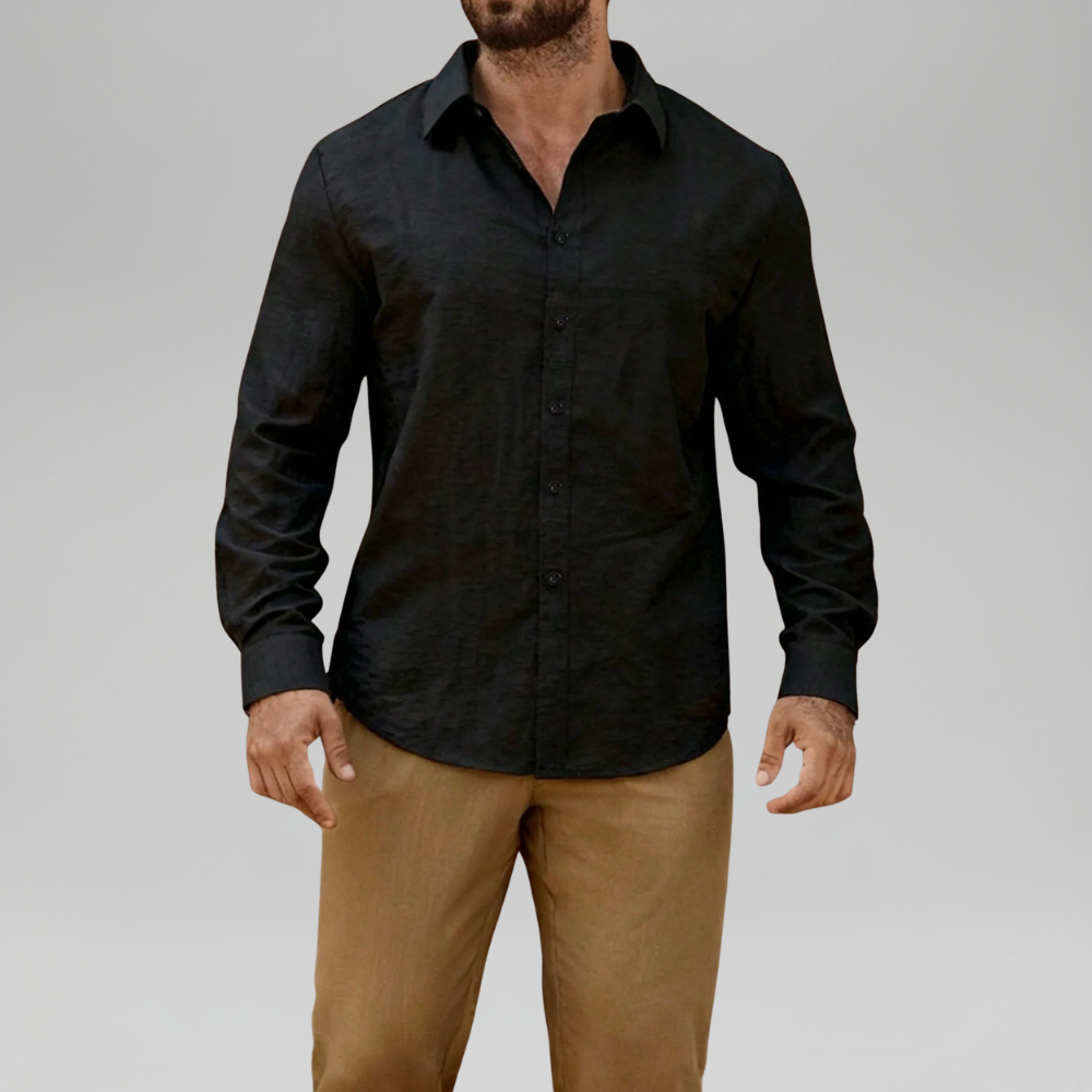 Linen Blend Long Sleeve Button Up Shirt For Men