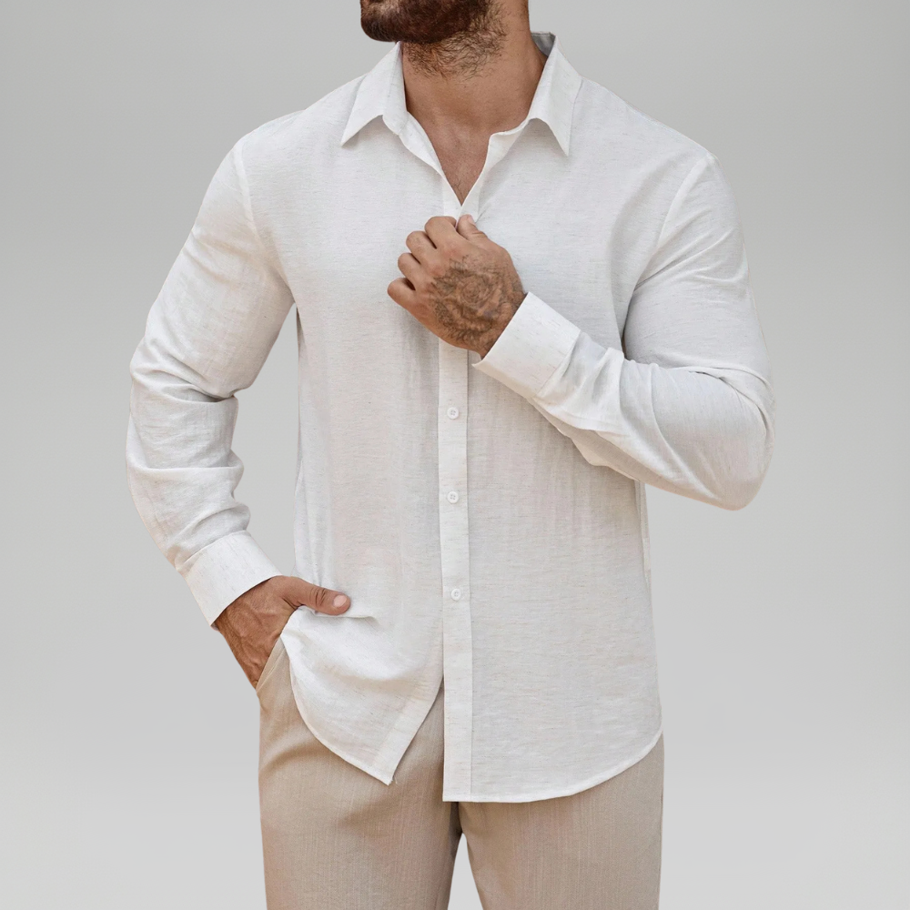 Linen Blend Long Sleeve Button Up Shirt For Men