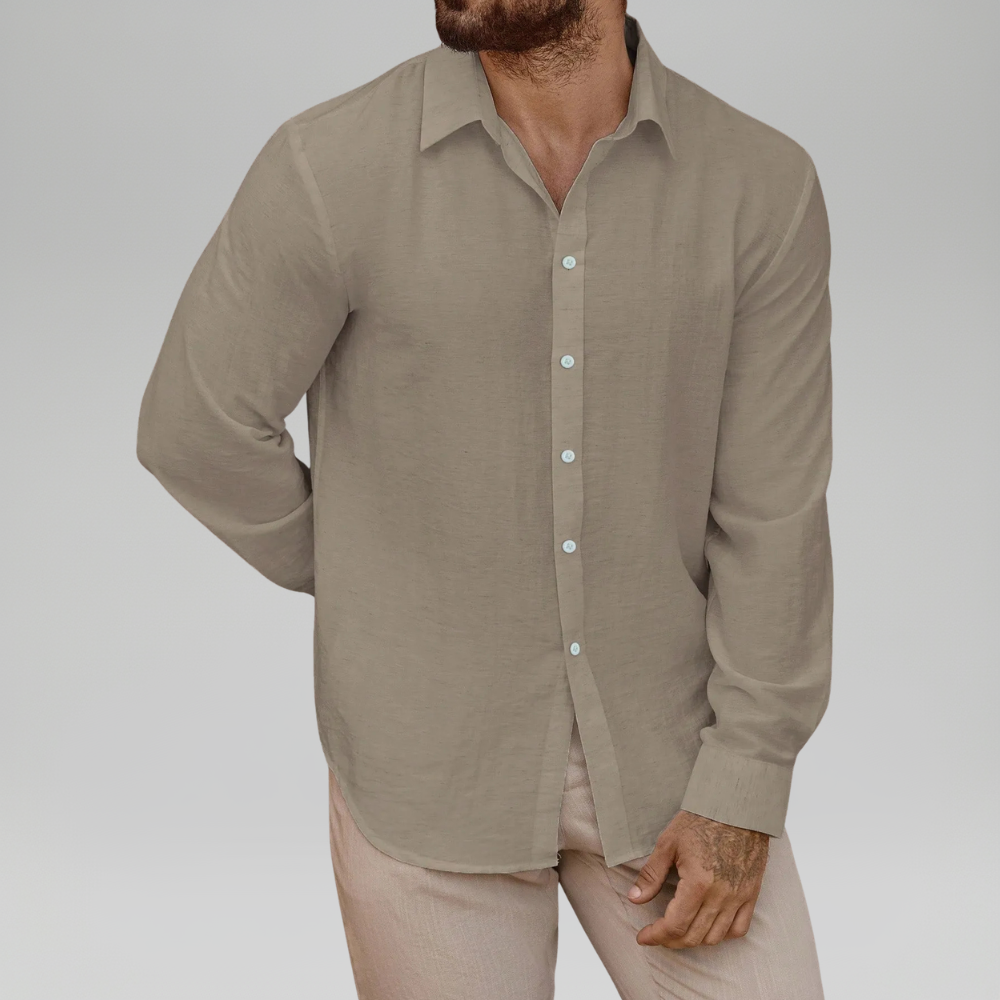 Linen Blend Long Sleeve Button Up Shirt For Men