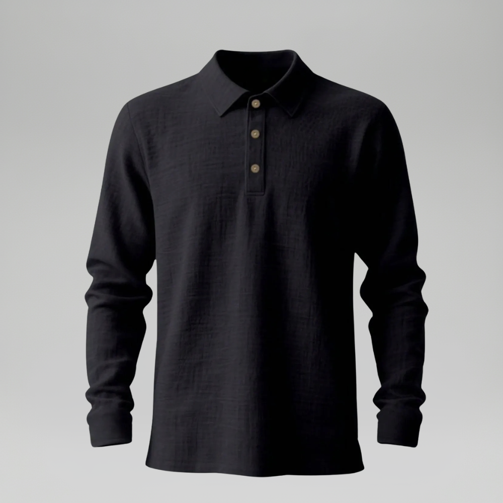 Lightweight Loose Fit Half Placket Long Sleeve Polo Shirt For Men