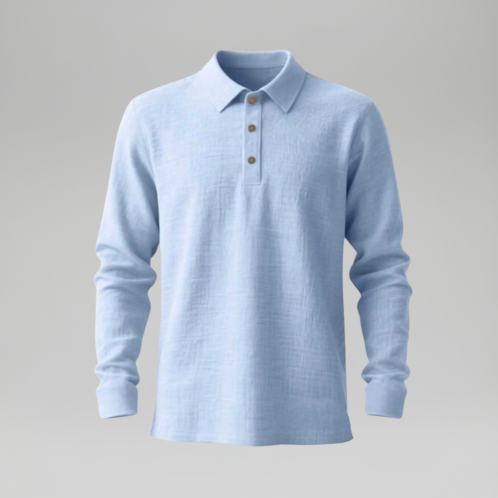 Lightweight Loose Fit Half Placket Long Sleeve Polo Shirt For Men