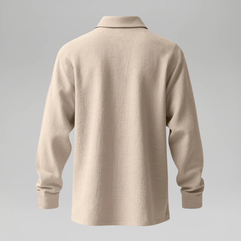Lightweight Loose Fit Half Placket Long Sleeve Polo Shirt For Men