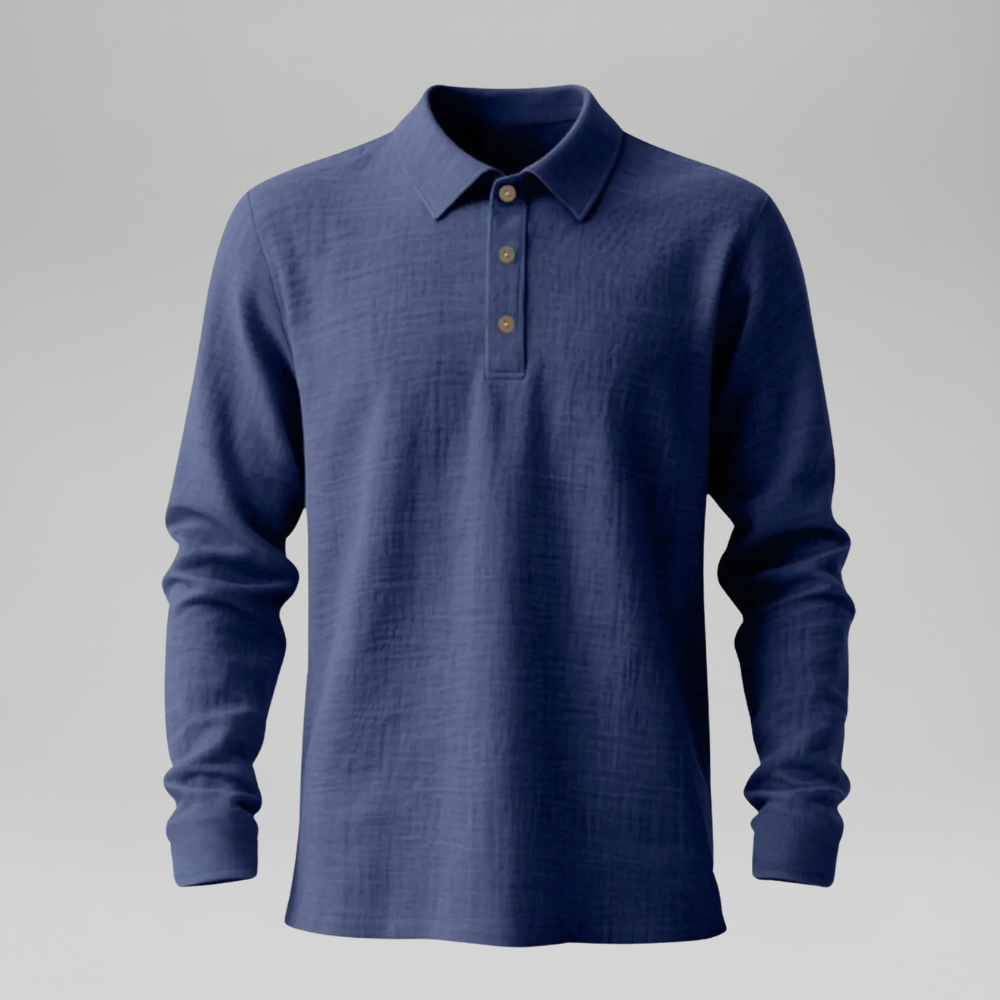 Lightweight Loose Fit Half Placket Long Sleeve Polo Shirt For Men