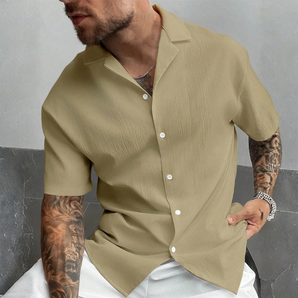 Retro Style Linen Short Sleeve Casual Beach Shirt For Men