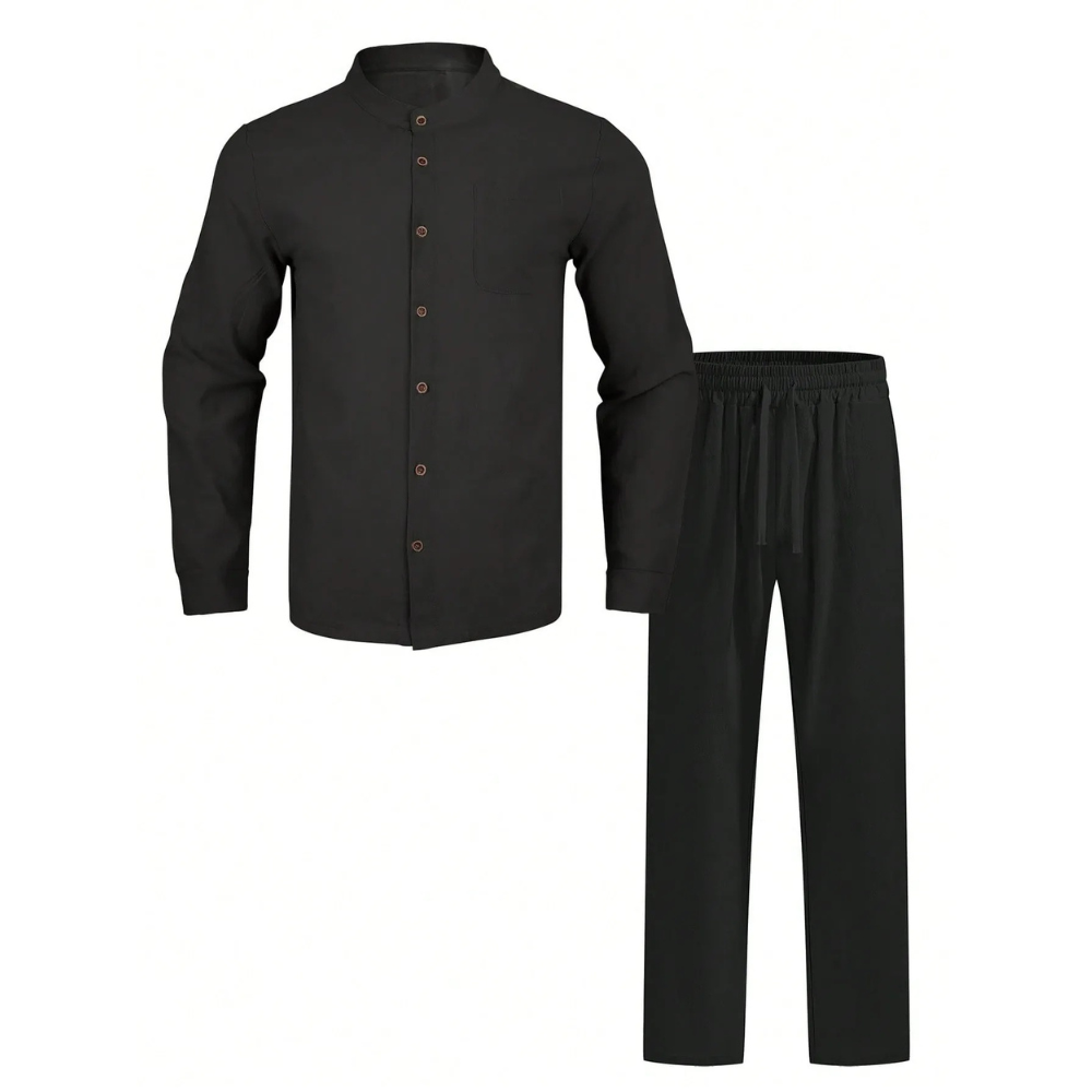 Lightweight Loose Long Sleeve Button Up Shirt And Straight Pants For Men