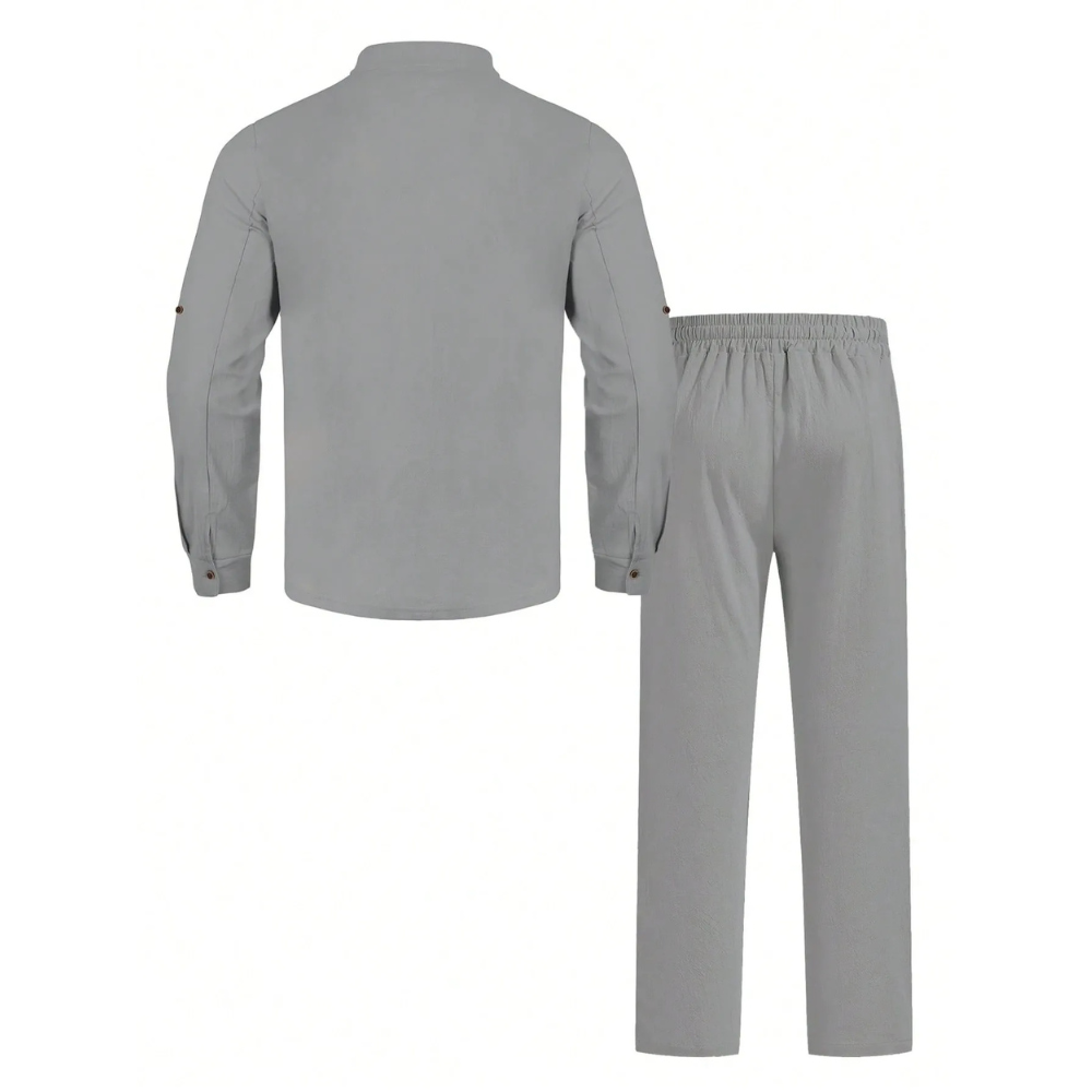 Lightweight Loose Long Sleeve Button Up Shirt And Straight Pants For Men