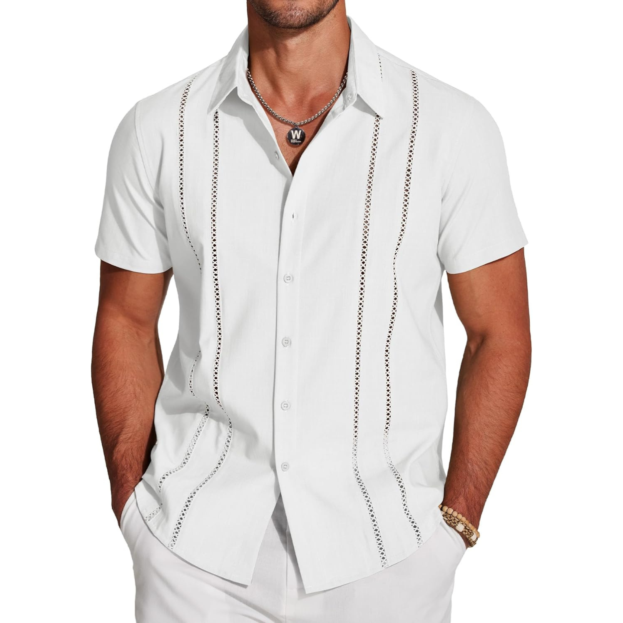 Casual Summer Guayabera Short Sleeve Button Down Shirt